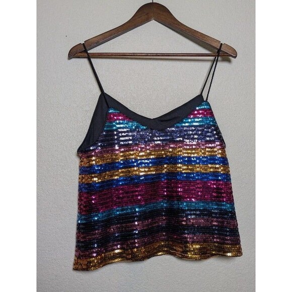 WAYF Rainbow Striped Sequin Cami Tank Top Size Large Festival Rave Party Y2K - Picture 6 of 10